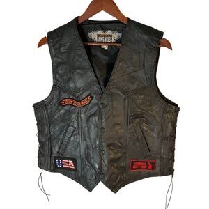 Hawg Hides Motorcycle Vest, Medium. Side ties, patchwork leather patches